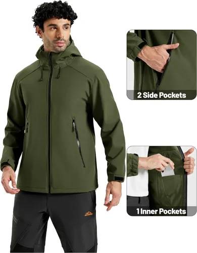 Miniatura 6 de MAGCOMSEN Chaqueta impermeable Softshell para hombre, con forro polar, ligera, con capucha, rompevientos, para invierno, senderismo, táctica