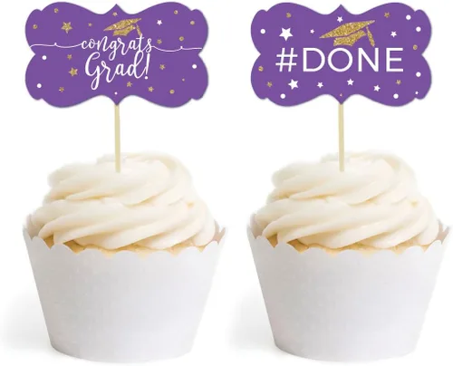 Miniatura 6 de Andaz Press Colección de fiesta de graduación con purpurina de color morado real y dorado, pancarta colgante con cuerda, Congrats Grad!, 5 pies, 1