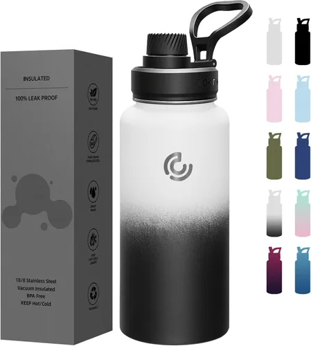 Miniatura 20 de Botella de agua deportiva de 40 onzas, botella de agua aislada con asa, acero inoxidable, simple y moderna, adecuada para viajes, escuela, niño