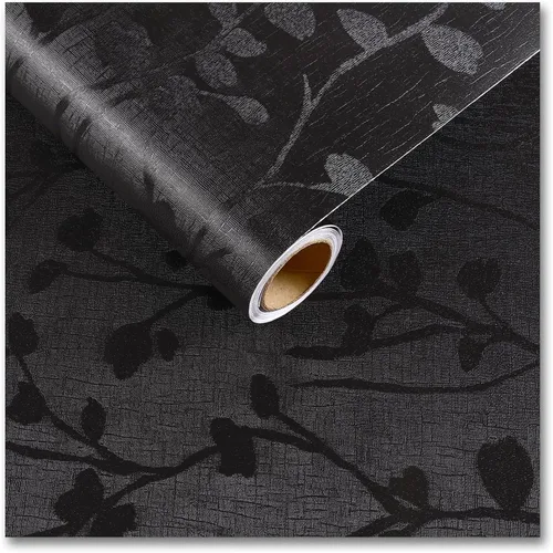 CRE8TIVE Papel tapiz negro de 12 x 354 pulgadas para dormitorio, papel de contacto negro sedoso, impermeable, autoadhesivo, extraíble, papel tapiz