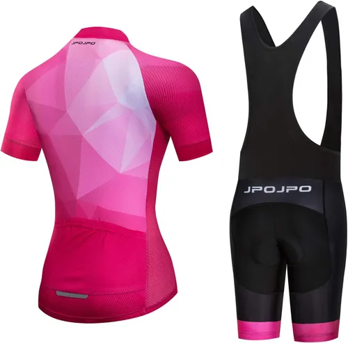 Miniatura 30 de Camiseta de ciclismo para mujer, manga corta y pantalones cortos de ciclismo acolchados para verano