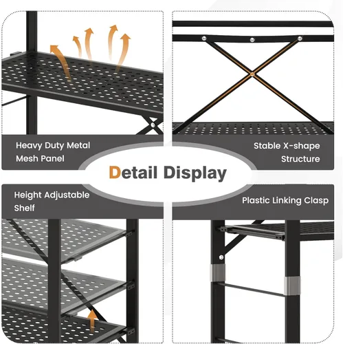Miniatura 7 de Giantex Estantería plegable de 5 niveles con ruedas color negro, estantes de metal plegables de 60 pulgadas de alto para almacenamiento