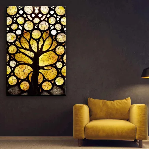 Miniatura 3 de Startonight Lienzo decorativo abstracto para pared, pintura del árbol de la vida amarillo, impresión grande estirada, moderna para dormitorio o sala