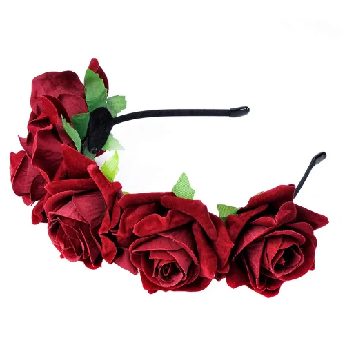WLBON Diadema de rosas de Halloween, corona de hojas de flores, bandas para el cabello, diadema de hojas florales, diadema para mujer, Navidad,