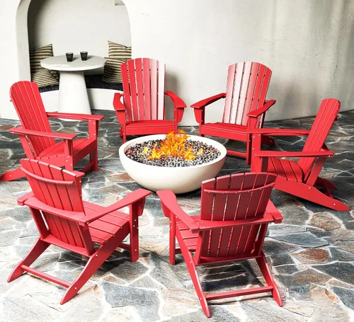 Miniatura 19 de BRIOPAWS - Juego de 2 sillas Adirondack Tamaño grande Silla para hoguera Plástico HDPE Para todo tipo de clima para terraza, al aire gris