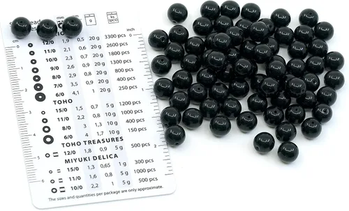Miniatura 6 de Juego de 275 cuentas de cristal redondas checas, color negro azabache, 0.118 in (100 unidades), 0.157 in (100 unidades), 0.236 in (50 unidades)