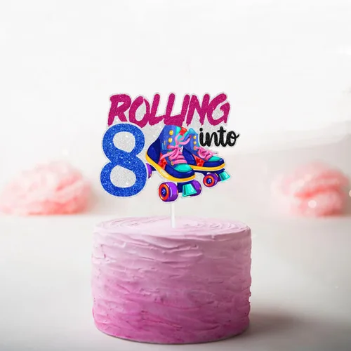 Miniatura 6 de Decoración de pastel de patinaje sobre ruedas para cumpleaños número 8, fiesta de cumpleaños temática de niño o niña, fiesta de club, fiesta
