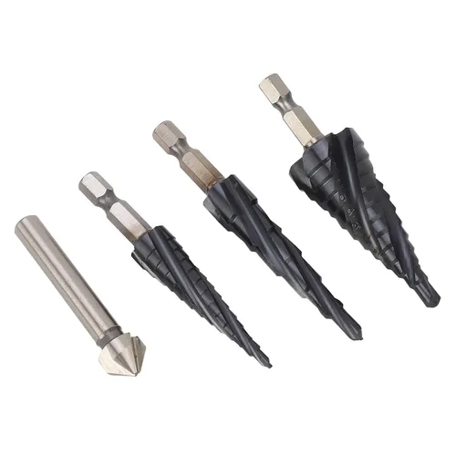 Miniatura 7 de M35 Cobalt Step Drill Bit Set, 4 Spiral Flute Step Bits with 1/4 Inch Shank, Multi Functional Step Bit for Metal Wood Plastic, Includes 3 Step Bits