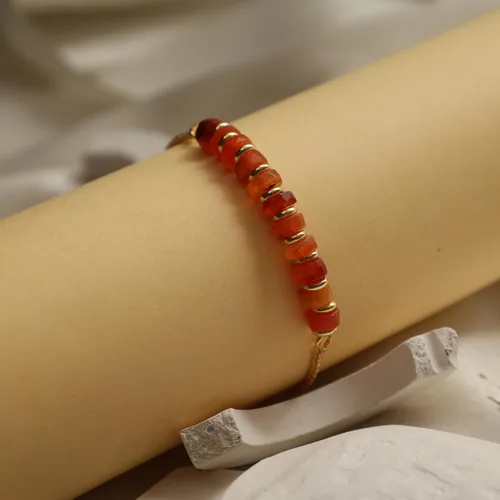 Miniatura 64 de Natural Heishi Beads With Spacers Slider Bracelet Gemstone Healing Jewelry With 14k Yellow Gold Plated 8- Inch Adjustable Length