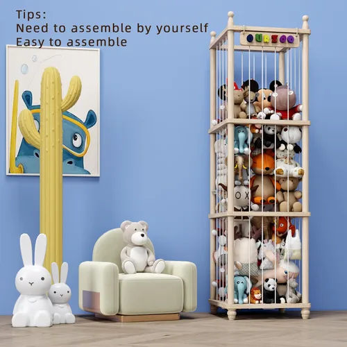 Miniatura 7 de Organizador de Almacenamiento de Juguetes de Madera para Animales de Peluche, Diseño Mejorado de Puf Hamaca de Animales de Peluche Red de Peluches