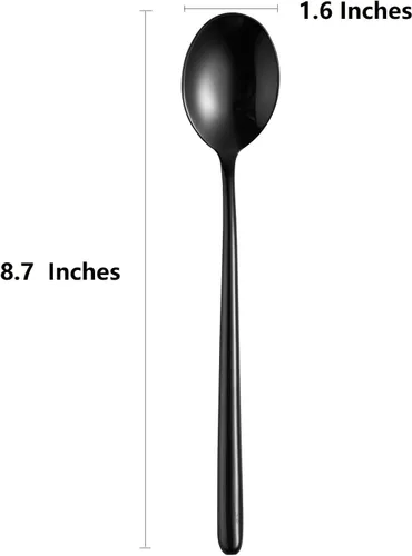 Miniatura 3 de Ouliget Cuchara de sopa negra de acero, cucharas grandes circulares de mango largo, cuchara de sopa coreana de mango largo, 8 piezas, 8.7 x 1.6