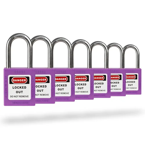 Miniatura 13 de TRADESAFE Juego de cerraduras de bloqueo - 7 candados iguales con llave roja, 2 llaves por cerradura, cerraduras Loto compatibles con OSHA