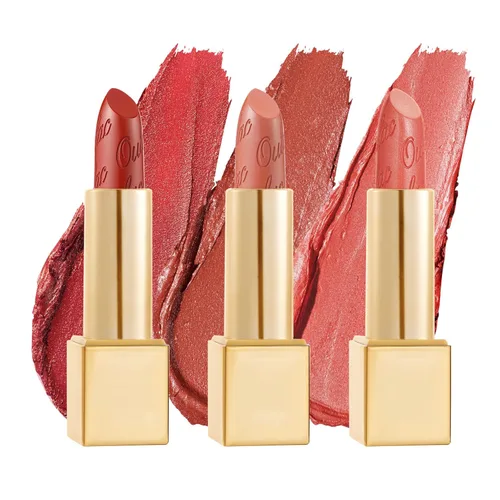 Miniatura 20 de Oulac Lápiz labial rojo, regalos de Navidad para mujeres, fórmula hidratante ligera con brillo 3D metálico, color de labios de alto impacto, Bomba