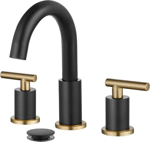 Miniatura 13 de gotonovo Grifo de Lavabo de Baño de 3 Orificios 2 Manijas con Desagüe Emergente con Válvulas Mezcladoras de Agua Caliente y Fría Grifo de Baño Negro