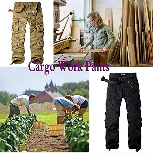Miniatura 7 de Pantalones cargo de trabajo para mujer, de algodón, con 8 bolsillos, informal, estilo de combate militar