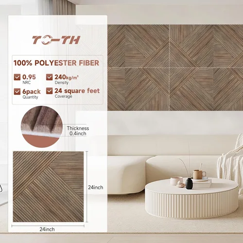 Miniatura 2 de TO-TH Paneles Acústicos para Pared y Techo - Paquete de 6 de 2'x2'x0.4", Paneles de Pared Decorativos Autoadhesivos con Impresión UV 3D con Aspecto
