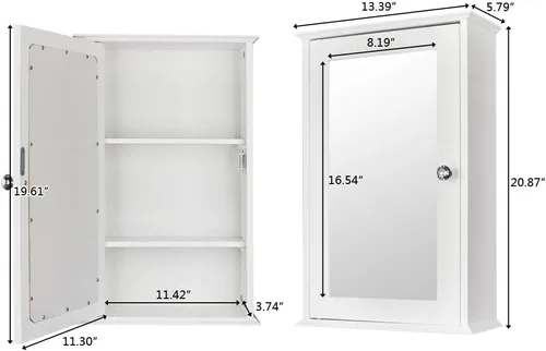 Miniatura 2 de Karl home - Gabinete de medicina de madera para baño, montado en la pared, acabado blanco, con una puerta de espejo y estantes ajustables para baño