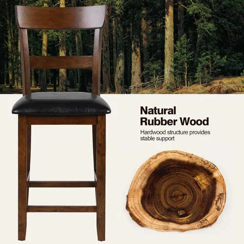 Miniatura 4 de NAFORT Juego de 2 taburetes de bar de altura de mostrador, sillas de comedor altas de madera maciza de 25.5 pulgadas con cojín, taburetes