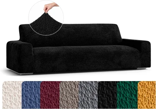 Miniatura 16 de PAULATO BY GA.I.CO. Funda para sofá, funda de sofá biplaza, funda elástica para sillón, funda de tela de poliéster suave, colección terciopelo, Negro
