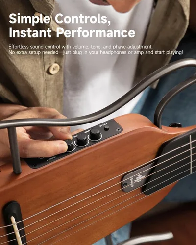 Miniatura 8 de Donner HUSH I Guitarra Para Viajar - Guitarra Acústica-Eléctrica Sin Cabeza Portátil Ultraligera y de Rendimiento Silencioso, Cuerpo de Caoba