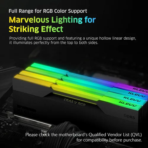 Miniatura 4 de KLEVV CRAS V RGB DDR5 32 GB (2x16 GB) 6000 MHz CL28 SK Hynix A-Die 1.35V Memoria RAM de escritorio para juegos XMP 3.0 / AMD Expo Ready - Negro