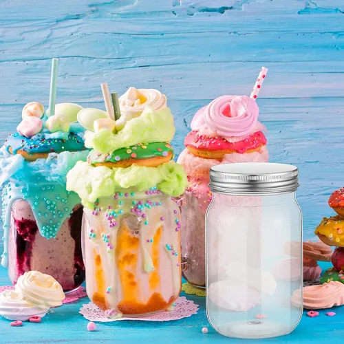 Miniatura 6 de Gerrii 24 tarros de plástico transparente de 16 onzas con tapas, vasos de cóctel rellenables, envases de avena vacíos durante la noche, recipientes