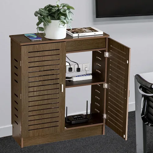 Miniatura 6 de Gabinete de almacenamiento para enrutador WiFi, caja de almacenamiento de PVC para módem, regleta de alimentación y organizador de cables, Nogal