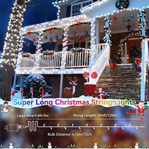 Miniatura 2 de Luces de Navidad para exteriores, 403 pies, 1000 luces LED, 8 modos y función de memoria con temporizador, luces de hadas parpadeantes, IP44, Blanco