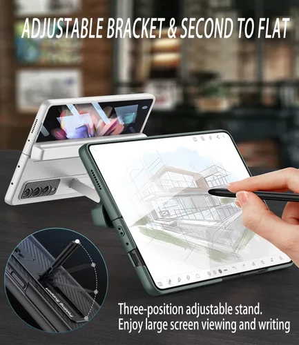Miniatura 5 de Funda para Samsung Galaxy Z Fold 3 con soporte para bolígrafo, cubierta con bisagras integrada con ranura para bolígrafo, con protector de pantalla