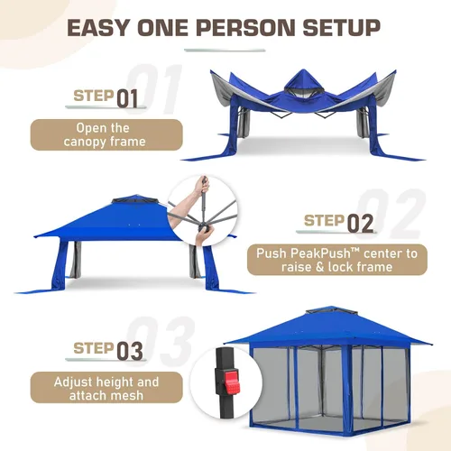 Miniatura 7 de EAGLE PEAK Gazebo desplegable de 11 x 11 pies con red de malla, toldo con mosquitero fácil de instalar para patio y jardín trasero, gazebo al aire