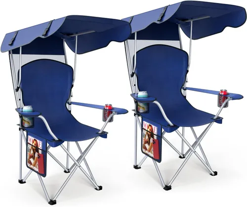Miniatura 15 de VTOY Silla de camping portátil con dosel, silla plegable con toldo, silla Oxford 600D duradera para camping, playa, picnic, pesca y deportes 1