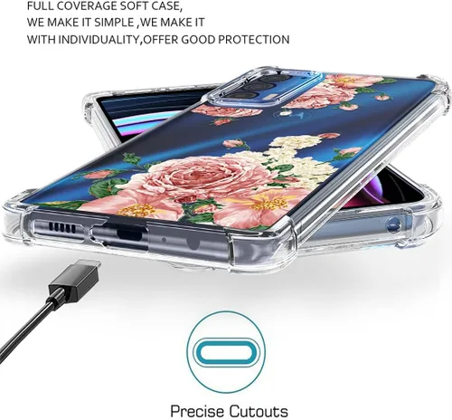 Miniatura 6 de Osophter Funda para Moto Edge 2021, Moto Edge 5G UW, transparente, esquinas reforzadas con flores, TPU para absorción de golpes, flexible