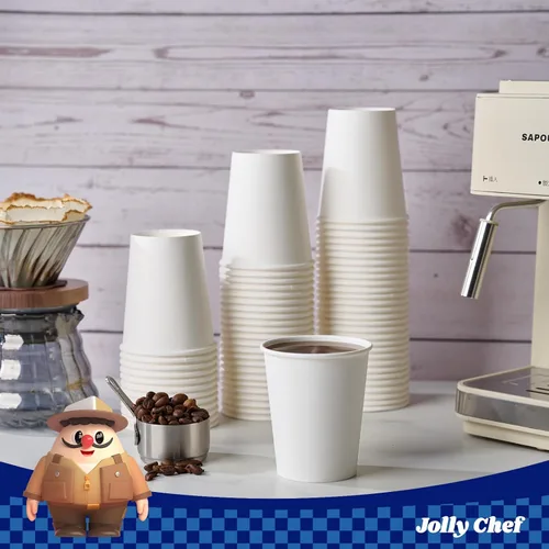 Miniatura 4 de JOLLY CHEF Paquete de 400 tazas de papel para café de 8 onzas, tazas de papel para bebidas blancas para café, agua, jugo o té, adecuadas