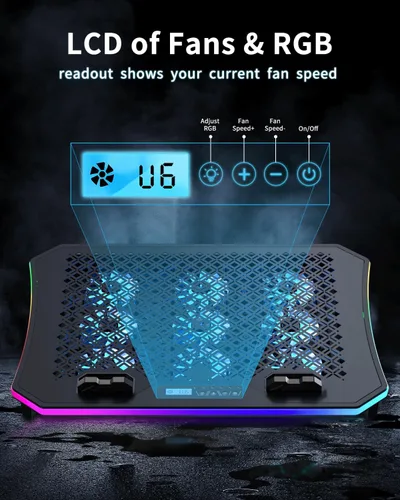 Miniatura 4 de KeiBn Almohadilla enfriadora mejorada para laptop para juegos con 9 ventiladores RGB silenciosos, almohadilla de enfriamiento para portátiles