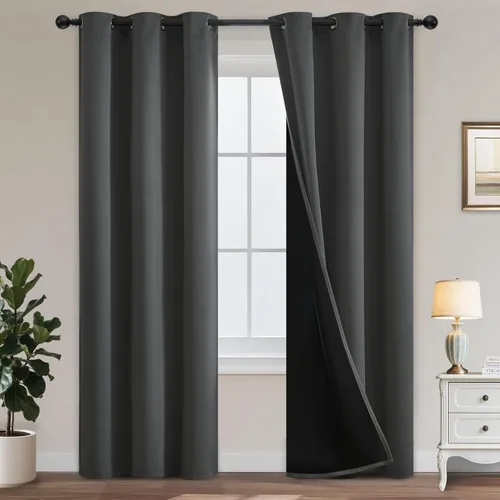 Miniatura 317 de Yakamok Cortinas negras, cortinas de ventana con aislamiento térmico y eficiencia energética para dormitorio, cortinas opacas completas y cortinas