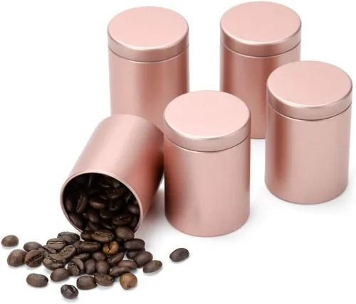 Caja de lata pequeña para café, té, caramelo, almacenamiento, hojas sueltas, té, lata, 5 unidades (dorado, M)
