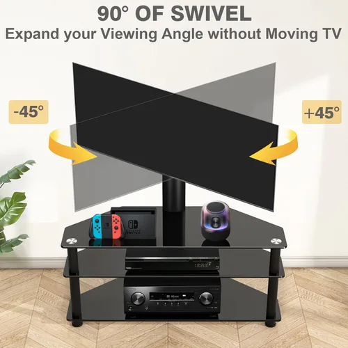 Miniatura 4 de TAVR Furniture Soporte giratorio para TV de suelo con mesa para televisores de 32 a 70 pulgadas, soporte de suelo universal de altura ajustable
