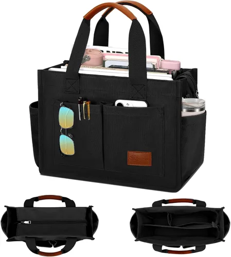 Miniatura 8 de Bolso grande de lona con compartimentos y cremallera para mujer de KKXIU, bolso cruzado, de trabajo, bíblico, de mensajero con bolsillos
