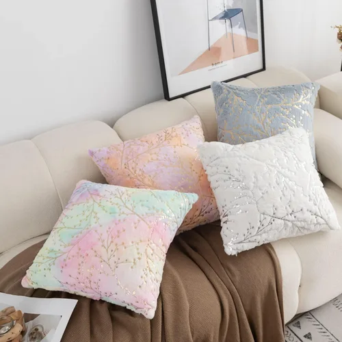 Miniatura 3 de LIGICKY Juego de 2 fundas de almohada de piel sintética blanca esponjosa con ramas plateadas con purpurina, decorativas, suaves, peludas, cuadradas