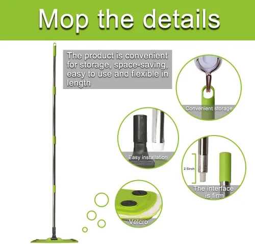 Miniatura 4 de Trapeador de microfibra con 5 papeles para polvo + 2 almohadillas lavables, limpieza de suelos multisuperficie para húmedo, seco y polvo, mango
