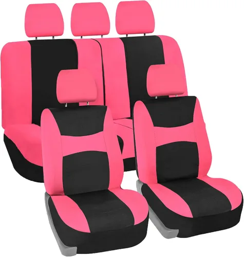 Miniatura 15 de TLH Light & Breezy - Juego completo de fundas de asiento de tela plana, compatible con la bolsa de aire de seguridad, con cubierta de volante, Rojo