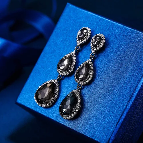 Miniatura 91 de EleQueen Pendientes de cristal austriaco en tono dorado para mujer, forma de pera de 2.5 pulgadas, color esmeralda