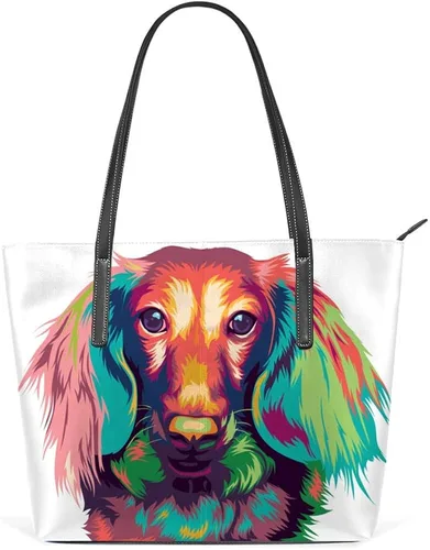Bolso de hombro para las mujeres Bolsas de mano de cuero Shopper Bolsa de trabajo grande Dachshund perro Pop Decor Bolsos Casual Bolsa