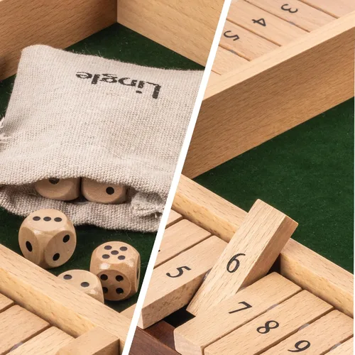 Miniatura 5 de Juego de dados Shut The Box de 11.8 pulgadas, juego de mesa de madera para 2-4 jugadores, juego de mesa clásico para cerrar la caja