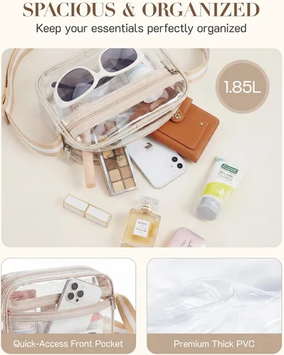 Miniatura 4 de Missnine Bolsa transparente para eventos de estadio, bolsa transparente acolchada para mujeres aprobada para estadio, bolsa cruzada de PVC