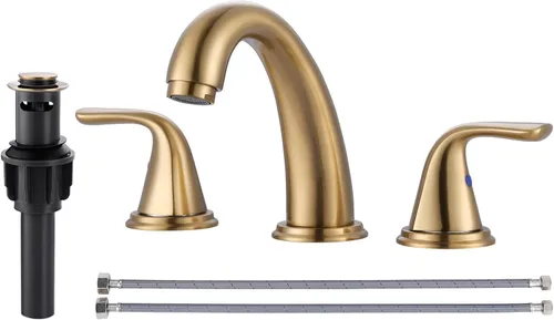 Miniatura 14 de Grifo de baño de amplio alcance, ALEASHA grifo de baño negro mate con desagüe emergente, grifos de lavabo de 3 agujeros para RV/lavabo de camping