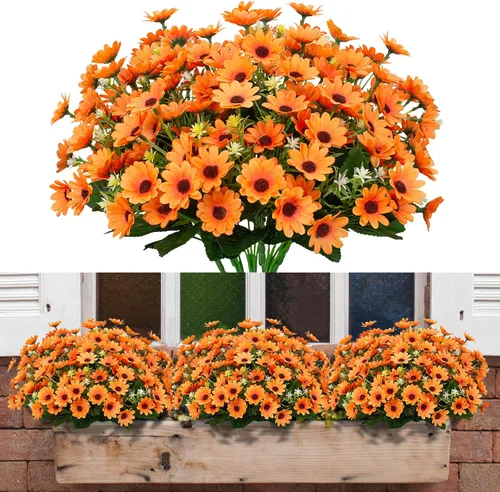 8 paquetes de girasoles artificiales que no se decoloran, plantas de otoño, flores falsas para mamás, flores para exteriores, resistentes a los