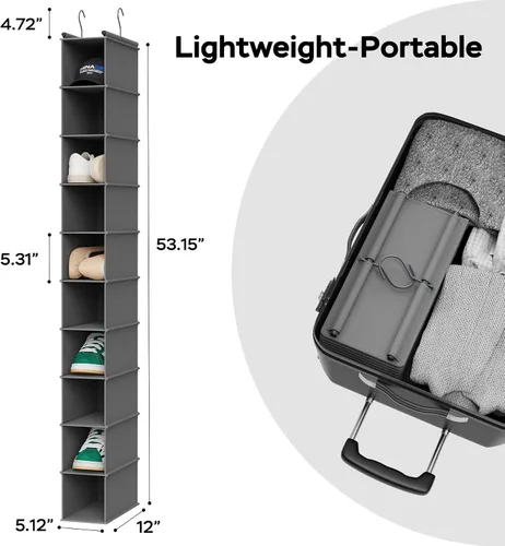Miniatura 3 de MAX Houser Organizador de Zapatos Colgante de 10 Estantes, Organizador de Almacenamiento de Zapatos para Clóset, Paquete de 2 (Gris)