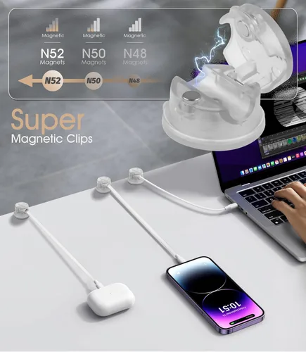 Miniatura 4 de Paquete de 8 organizadores magnéticos de cables [bloqueo giratorio para cables], clips para cables, soporte magnético fuerte mejorado, organizador