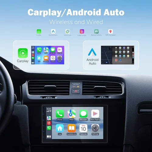 Miniatura 5 de Haudio Estéreo de auto de doble DIN de 7 pulgadas con CarPlay inalámbrico y Android Auto, Bluetooth, navegación GPS, cámara de respaldo, sistema